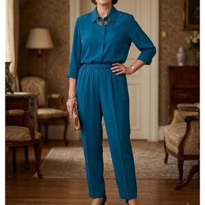 Vintage Teal two piece sets pants and blouse women’s size 22W